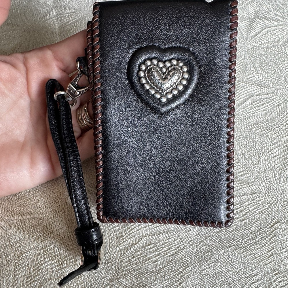 Brighton Super Soft Black Leather iPod Case Wristlet Brown Leather Braided Edge